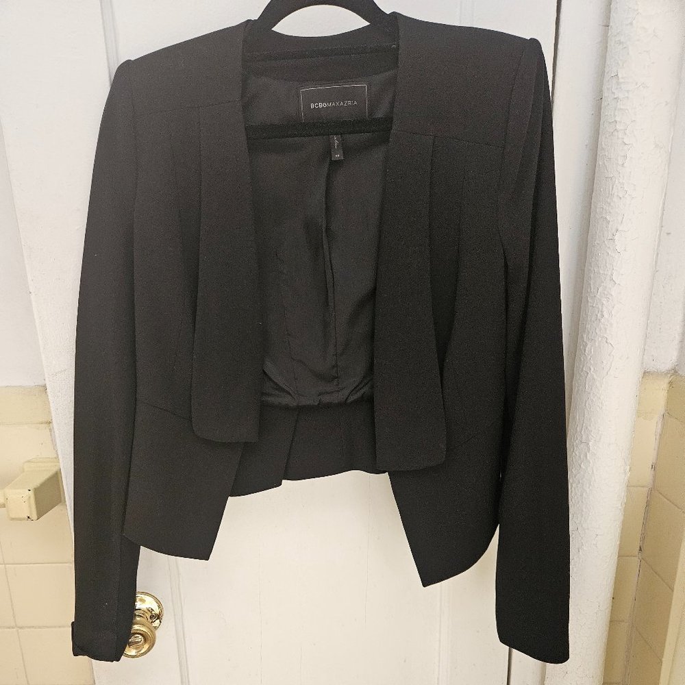 BCBG Maxazria black open front jacket